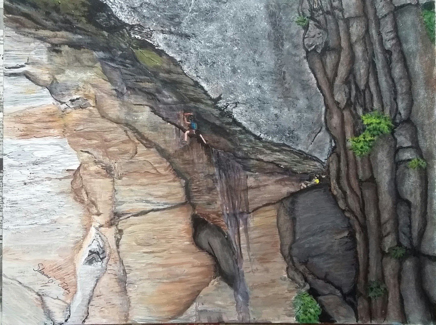 Drone shot by Tom Cecil of climbers on Seneca Rocks in WV